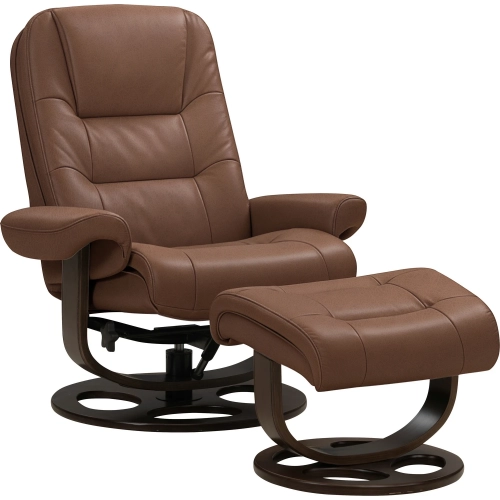 Lane Swivel Pedestal Recliner with Ottoman in Jeff Buckskin Brown Top-Grain Leather